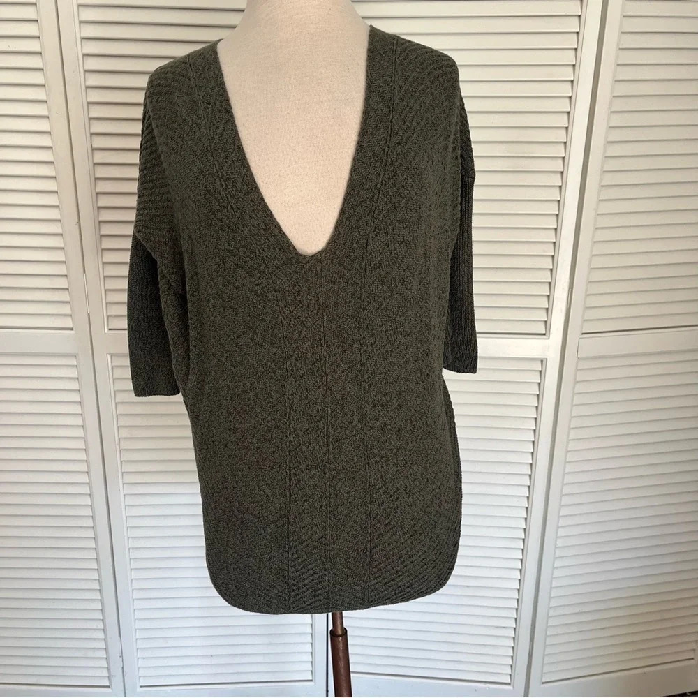 Express sweater circle hem army green scoop neck high low hem oversized XS